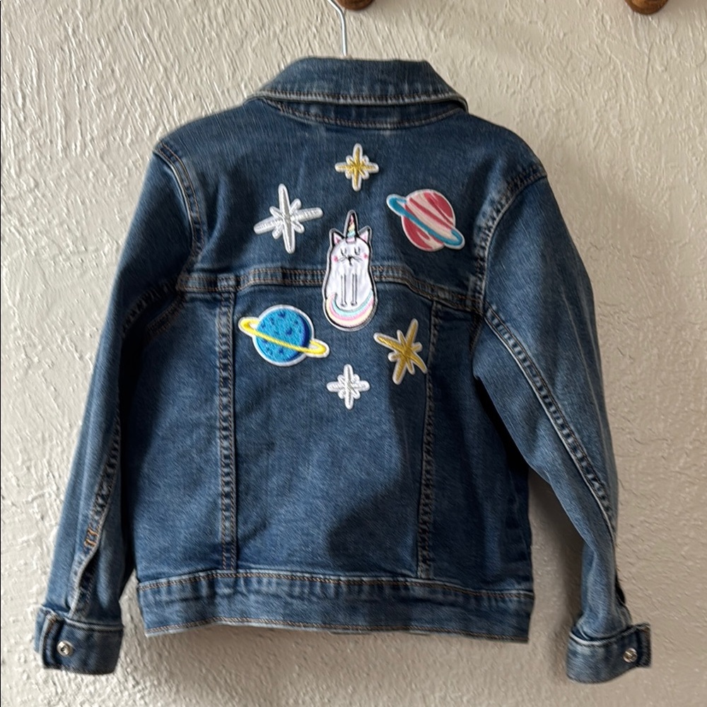 Kids Denim Jacket with Space Kitty Patches